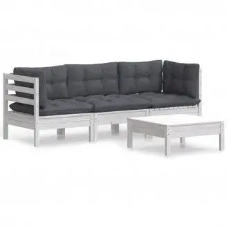 VIDAXL 3096107 conjunto de muebles para jardín hechos de madera de pino con acabado blanco vida xl - 1