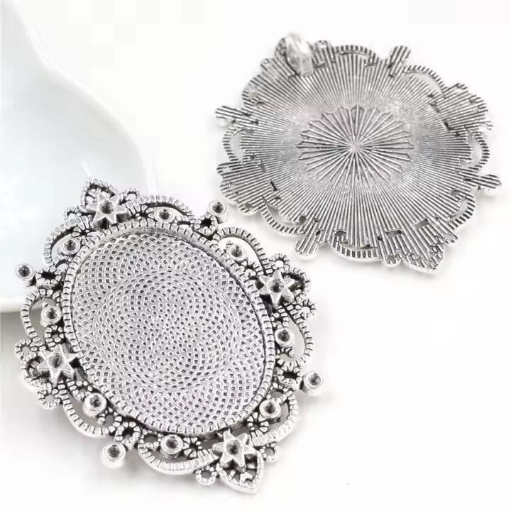 Nueva Moda 5pcs Tamaño Interno 30x40mm Base De Cabochón Pierced Estilo Negro Plata Antigua Y Bronce Colgante Encantos Pendiente - 1