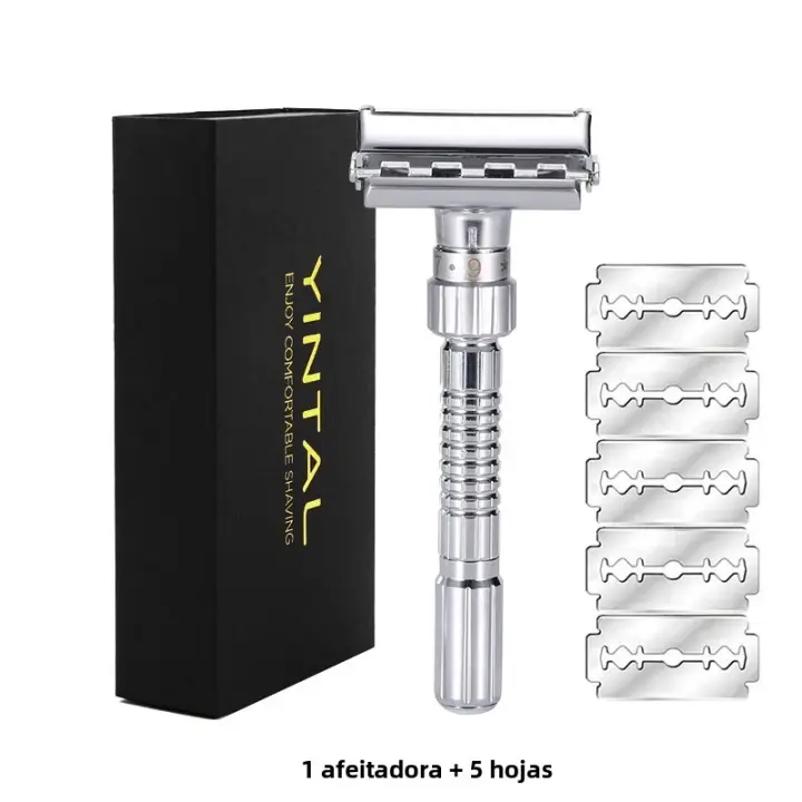 Ajustable Cuchilla De Afeitar De Doble Hoja En Aleación De Zinc Cinc Con 5 Hojas Cuchilla De Afeitar De Cromo Para Hombre Y Mujer Uso En Rostro Y Cuerpo - 1