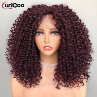 Pelucas Sintéticas De Encaje Frontal CurlyCoo Para Mujeres Negras Cortas Enredadas Bob Ombre Onda Natural Peluca De Cosplay - details 2