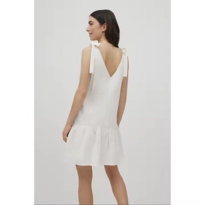 Ysabel Mora - Vestido corto algodón tirantes anudados blanco - 1