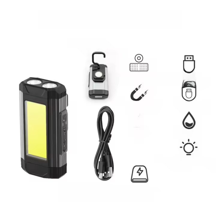 Linterna LED Recargable Super Brillante Con Luz COB Magnética Portátil Impermeable Para Camping Y Reparación De Coches Con Soportes - 1