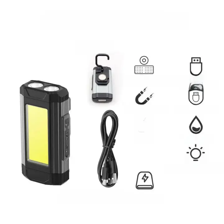 Linterna LED Recargable Super Brillante Con Luz COB Magnética Portátil Impermeable Para Camping Y Reparación De Coches Con Soportes - 1