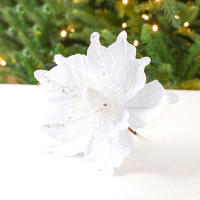 Decoración De Navidad Flor De Champán Con Lentejuelas Plateadas Poinsettia Artificial Para Árbol De Navidad Color Oro - details 6