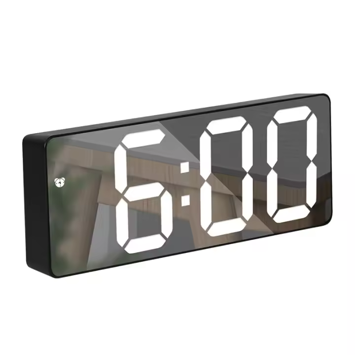 Despertador digital Pantalla LED con espejo grande con modo Snooze Dim al lado del reloj de escritorio para dormitorio Oficina Despertador electrónico - 1