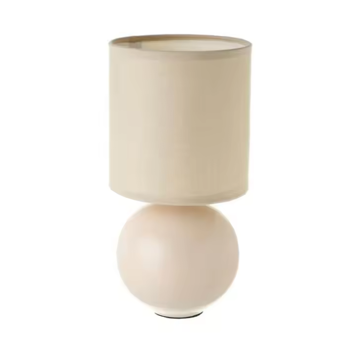 Dcasa Lámpara de mesita de noche con bola de cerámica y pantalla de tela blanco roto de Ø 12x24 cm - 1