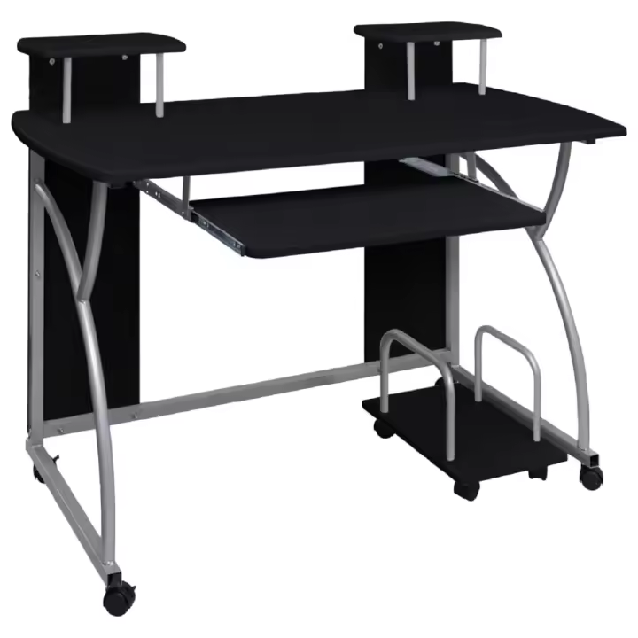 vidaXL Escritorio ordenador madera contrachapada 110x52x88,5 cm en color Negro/Marrón/Blanco | estructura resistente ideal para salón dormitorio o estudio - 1