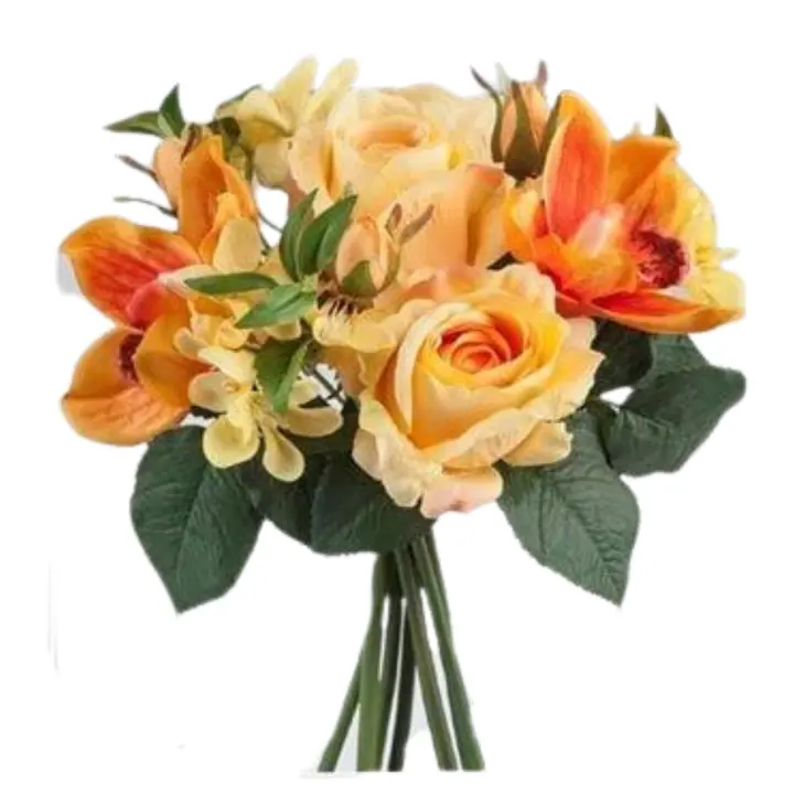 RAMO FLORES BOUQUET ROSAS CABBAGE Y ORQUIDEAS 34 CM. SALMON AMARILLO Y NARANJA INTERIOR Y EXTERIOR FC04795 - 1