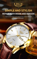 Reloj De Pulsera De Cuarzo LIGE Para Hombre Lujo Moda Casual Simple Correa De Cuero Resistente Al Agua Con Fecha Y Semana - details 3