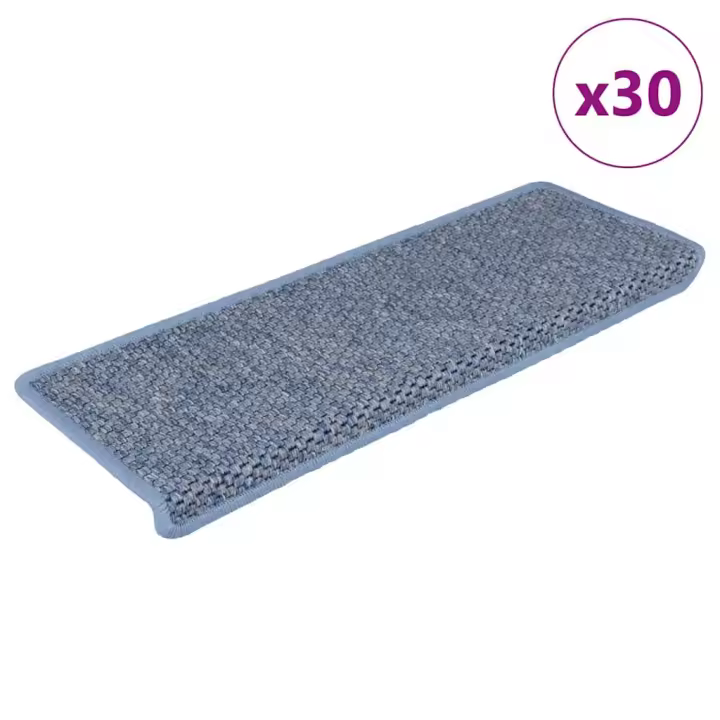 vidaXL Alfombra autoadhesiva escalera sisal 30 uds 65x21x4 cm azul - 1