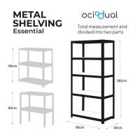 Ociodual Estantería Metálica Essential Negro Mate, Ideal para Hogar, Garaje, Cocina, Oficina, Multiusos, Almacenamiento Divisible, Sin Tornillos, 875kg, 5 Baldas MDF, 180 x 90 x 40cm - details 4