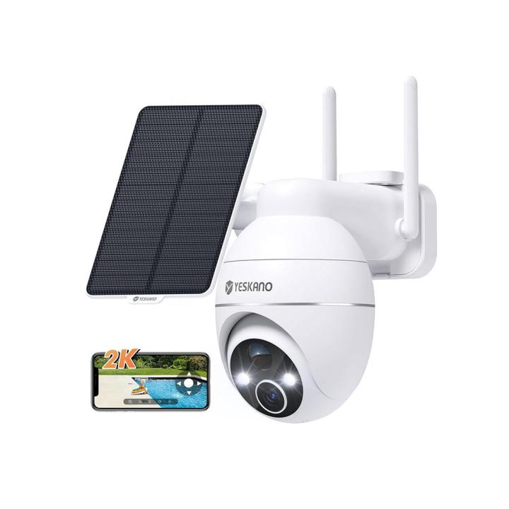 Eshow YESKANO Camara Vigilancia WiFi Exterior Solar, 2K Cámaras de Vigilancia sin Cables, 360° PTZ,Visión, Detección de IA, PIR Sirena,IP66