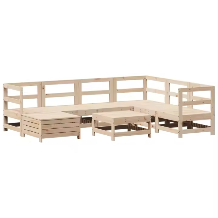 vidaXL Juego de sofás de jardín 8 pzas madera maciza de pino - 1