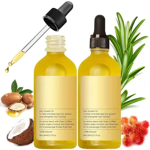 Aceite para el crecimiento del cabello natural vegano, aceite para el crecimiento del cabello natural, aceite para el crecimiento del cabello vegano, aceite para el cabello vegano para hombres y mujeres, 2 paquetes - 1