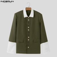 Incern Run Chaqueta De Hombre Estilo Coreano 2024 Moda Casual Con Contraste En Cuello Y Botones Multiseguros Largo Para Callejero - details 14
