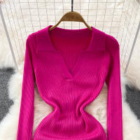 Vestido Largo A-Line Elegante De Cintura Alta Con Escote En V Para Mujer REALEFT Knitted Wrap Vestido De Poliéster Otoño Invierno - details 18
