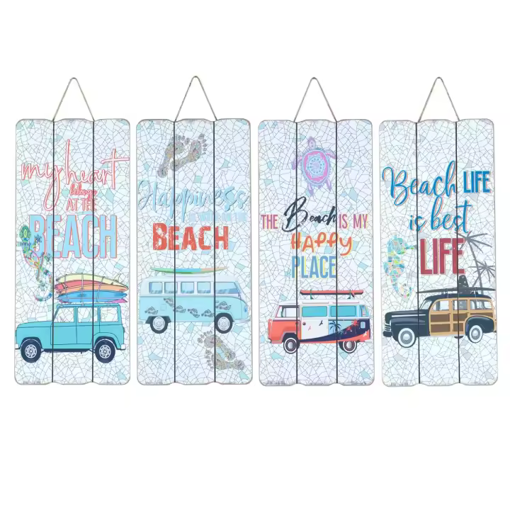 CAPRILO REGALOS & DECORACIÓN Set de 4 Adornos Pared Decorativos de Madera "Surf-Beach". Cuadros y Apliques. Decoración Hogar Marinera. Muebles Auxiliares. Regalos Originales. 15 x 0,90 x 34,50 cm. - 1