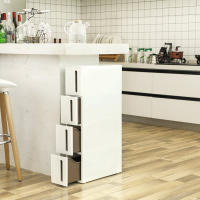 Cajonera estrecha con 4 cajones, deslizable con ruedas extraíbles, ahorro de espacio para baño, blanco y marrón o gris, 45x17x84 cm - details 12