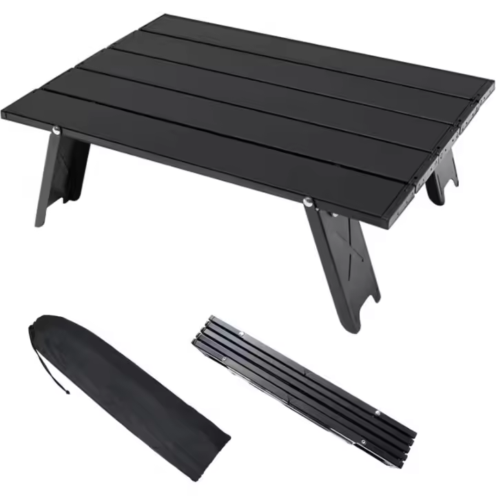 Mesa plegable para acampar, mini mesa plegable de aluminio portátil y liviana con bolsa de transporte, pequeña y conveniente mesa auxiliar enrollable para barbacoa, picnic, viajes en la playa - 1