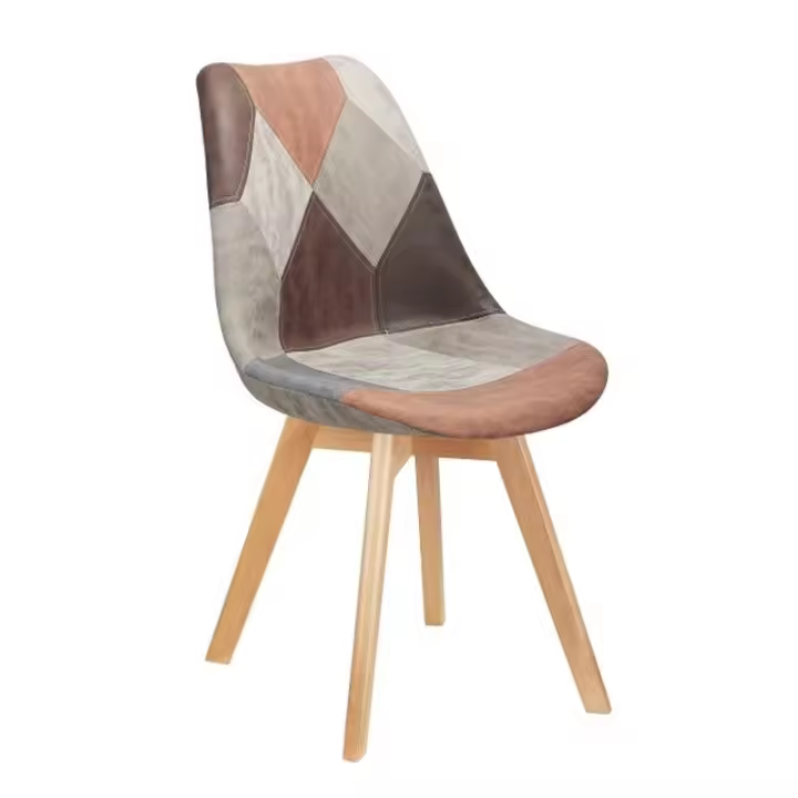 Silla TORRE 4P, madera, patchwork, tejido técnico marrón-gris4 sillas -Silla de diseño multiusos. -Tapizado patchwork, tejido técnico de color marrón y gris -Base de 4 patas de madera maciza de haya -Otros colores disponibles DIMENSIONES : Ancho:41 cms - 1