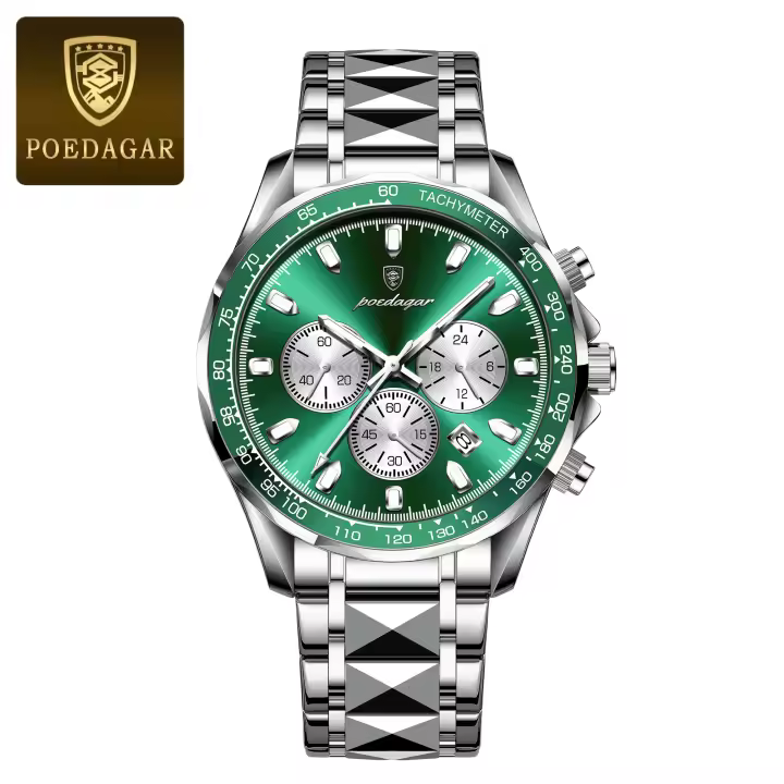 Reloj De Hombre POEDAGAR Lujo Resistente Al Agua Con Luminiscencia Y Fecha Cronógrafo Acero Inoxidable Deportivo Moda Reloj De Cuarzo - 1