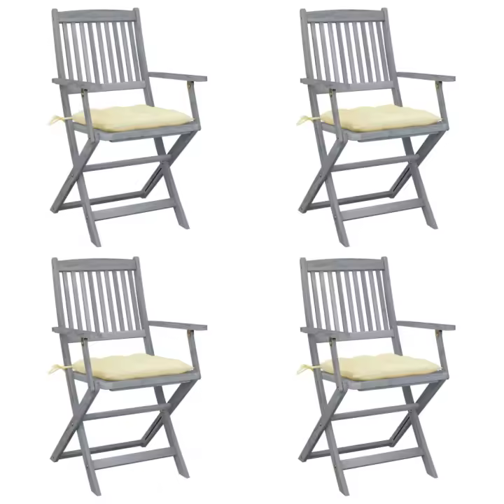 vidaXL Sillas de jardín plegables 4 uds cojines madera maciza acacia - 1