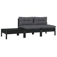 vidaXL Muebles de jardín 3 piezas madera maciza pino con cojines Marrón y gris, Natural y crema, Blanco Conjunto Terraza Muebles Jardín Exterior Juego de Muebles de jardín Mueble Jardín Exterior Muebles de Salon Exterior - details 5