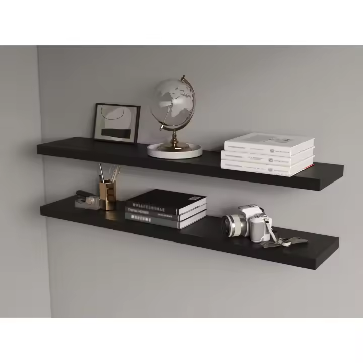 Estante flotante negro en melamina con 2 estantes , 3.8 cm  X 120 cm  X 25 cm - 1