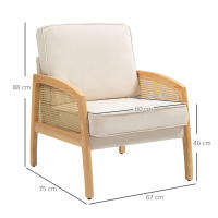 HOMCOM Sillón de Salón Moderno Butaca para Dormitorio con Reposabrazos de Ratán Cojín Extraíble y Patas de Madera Sofá Individual Carga 120 kg para Oficina Sala de Estar Beige - details 2