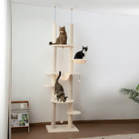 PawHut Árbol para Gatos de Suelo a Techo 225-255 cm Árbol Rascador para Gatos de 7 Niveles Torre para Gatos con Hamacas Plataformas Juguete de Cuerda Bola de Juguete - details 1