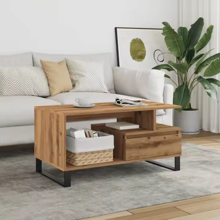 vidaXL Mesa de centro madera de ingeniería roble artisan 90x49x45 cm - 1