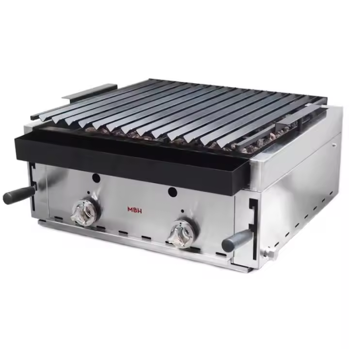 MBH - Barbacoa a gas profesional de piedra volcánica 60 cm económica para hostelería. Barbacoa industrial parrilla pavonada para bar, restaurante. - 1