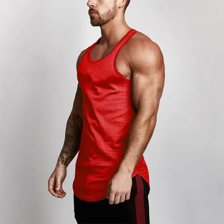 Camiseta De Gimnasio Para Hombre Verano Secado Rápido Malla Top De Musculación Sin Mangas Camiseta Deportiva Fitness O-Neck - 1