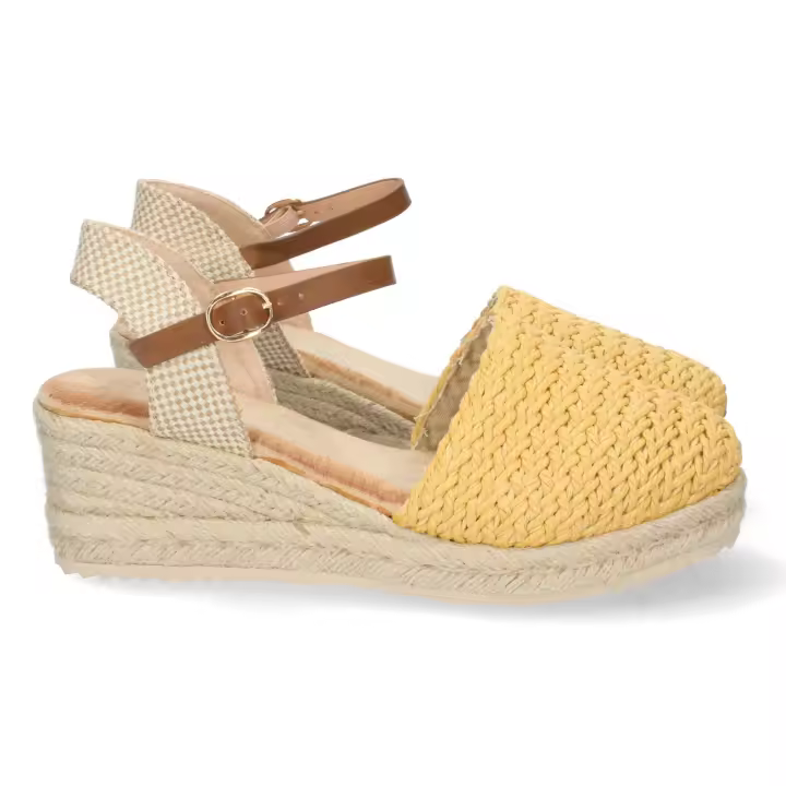 PuntoSalao Sandalias de cuña media en yute pala rafia mujer color amarillo - 1