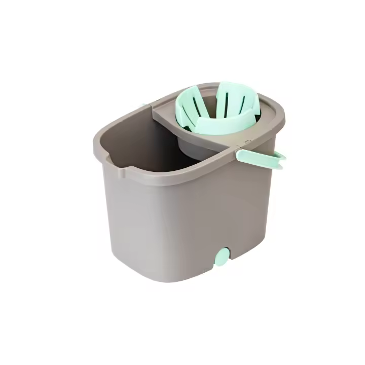 Vigar - Cubo Rectangular con Escurridor Automático y Ruedas de 16 L. - Resistente y Original - Cubo Fregar con Ruedas Gris-Turquesa - Cubo de Fregar de Calidad - 1