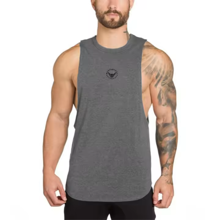 New Men Slim Fit Tank Tops Gym Fitness Bodybuilding Vests Summer Casual Fashion Solid Print Sleeveless Cotton Lengthen T-shirt - 1