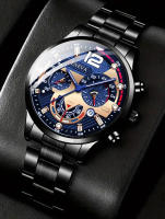 Reloj De Cuarzo Para Hombre Con Calendario Y Diseño Mecánico De Cinturón De Acero De Aluminio Negro Accesorio Casual Diario - details 0