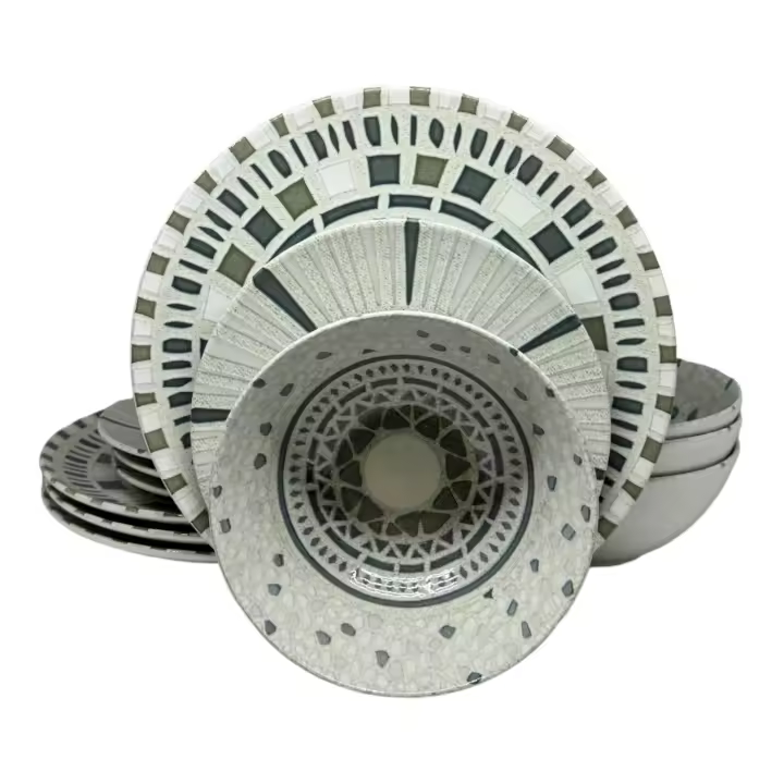 Vajilla La Mediterránea 12 platos, para 4 personas; 4 platos llanos grandes 26cm; 4 platos para postre 20cm; 4 cuencos para la sopa o ensalada 16x7 cm - 1