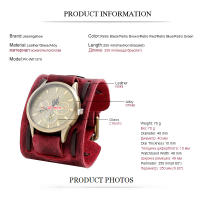 Reloj De Pulsera Para Hombre Punk Retro Con Correa Ancha De Cuero Reloj Militar De Cuarzo Con Pulsera De Cuero Display Sin Números - details 1
