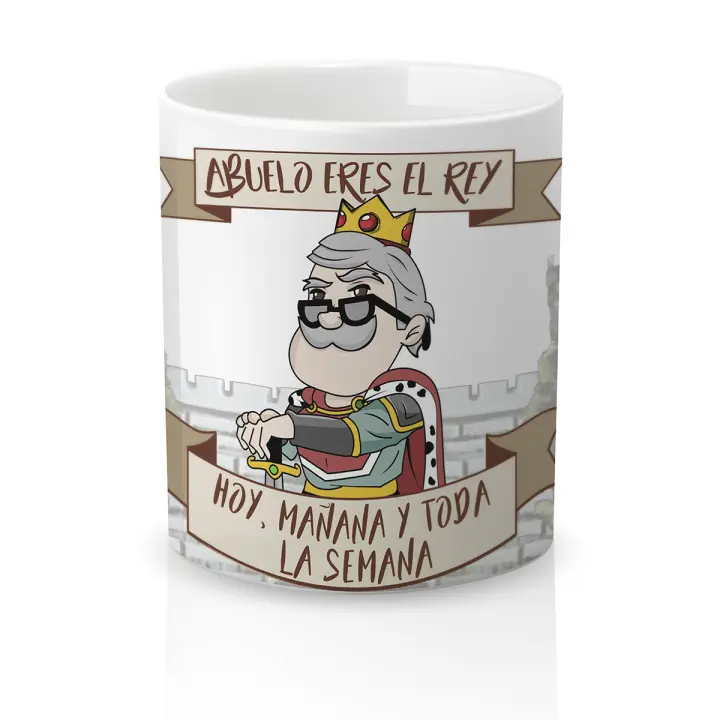 Taza cerámica Regalo Original Amor y Amistad. Resistente 100% al microondas y lavavajillas. Taza con Frase Abuelo eres el rey hoy, mañana y toda la semana - 1