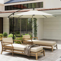 Outsunny Sombrilla de Jardín Ø300x250 cm Parasol Excéntrico Inclinable con Manivela Base Cruzada y Soporte de Metal 8 Varillas para Terraza Exterior Balcón Beige - details 3