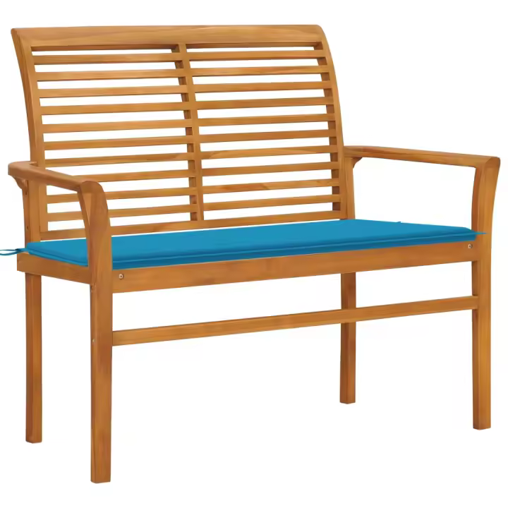 vidaXL Banco de jardín madera maciza de teca con cojín 112 cm en color Verde/Azul/Azul real y más | acolchados duraderos para sofás de jardín terraza exterior - 1
