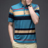 Camisa Polo De Hombre Para Verano 2024 Con Rayas Tejida Cómoda Y Fresca Estilo Casual Moda T-shirt Manga Corta Color Contraste - details 7