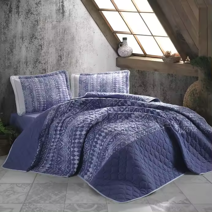 DHESTIA HOME Colcha Bouti Étnica 100% Algodón Turco Mud Blu Sibiles + 2 Cuadrantes Decorativos - 1