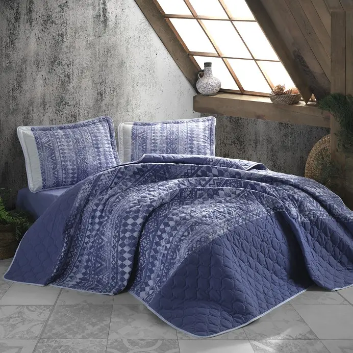DHESTIA HOME Colcha Bouti Étnica 100% Algodón Turco Mud Blu Sibiles + 2 Cuadrantes Decorativos - 1