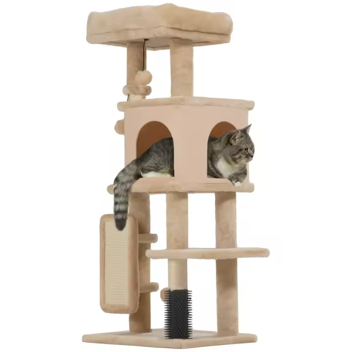 PawHut Árbol Rascador para Gatos Árbol para Gatos Torre para Gatos con Plataformas Poste con Cepillo Bolas Colgantes y Almohadilla para Rascar - 1
