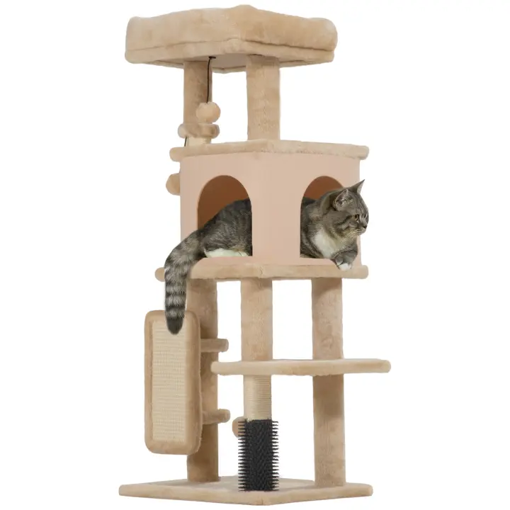 PawHut Árbol Rascador para Gatos Árbol para Gatos Torre para Gatos con Plataformas Poste con Cepillo Bolas Colgantes y Almohadilla para Rascar - 1