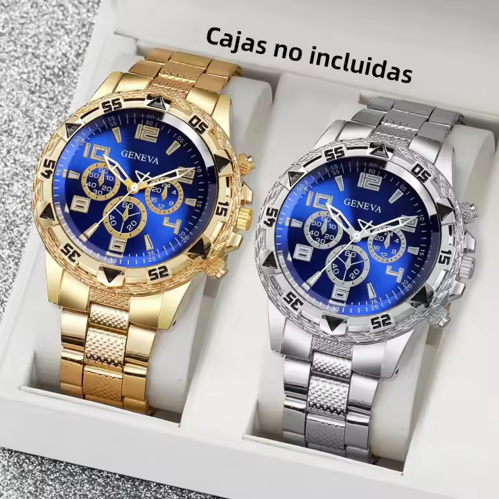 Reloj De Negocios Para Hombre Moda Lujo Dial Grande 2PCS Reloj De Cuarzo Sin Caja Material De Correa Aluminio Marcadores Arábigos Estilo Casual - 1