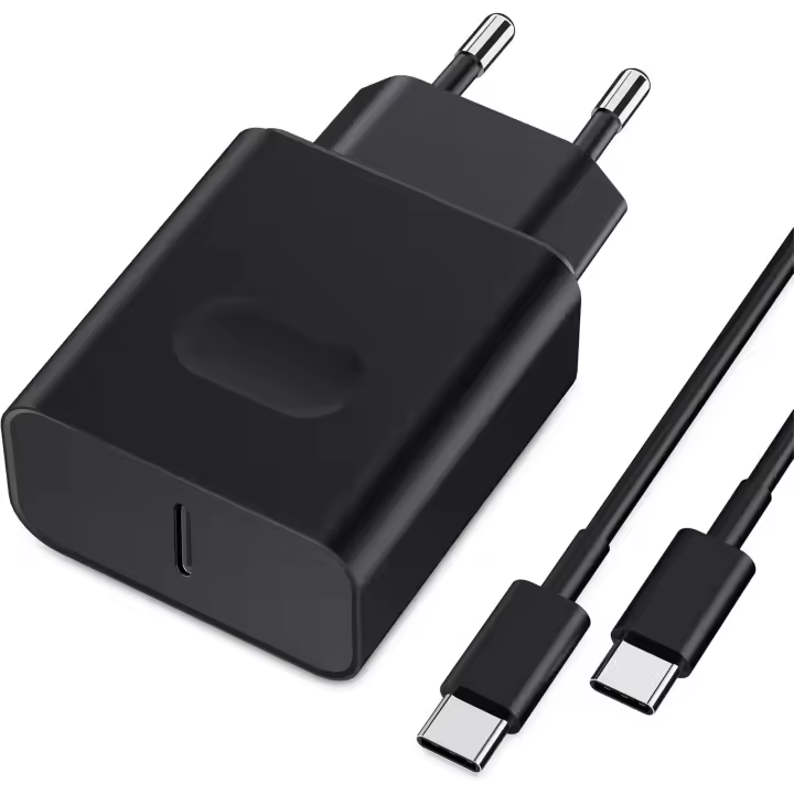 Cargador USB C de 45 W de carga rápida compatible con modelos Samsung con cable, cabezal adaptador de carga tipo C negro - 1