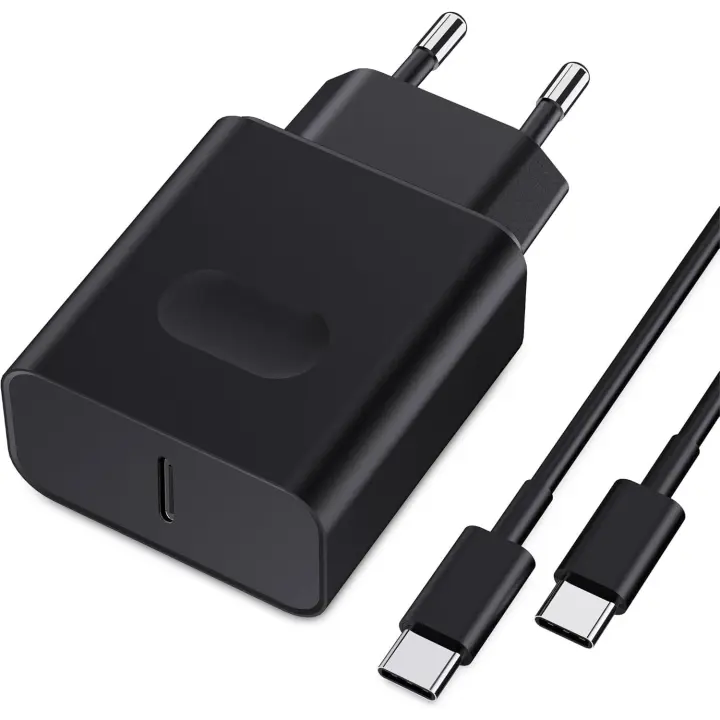 Cargador USB C de 45 W de carga rápida compatible con modelos Samsung con cable, cabezal adaptador de carga tipo C negro - 1